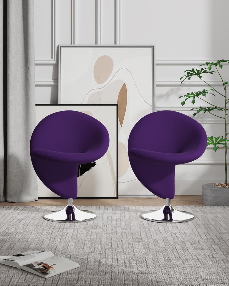 Manhattan Comfort - Curl Wool Blend Accent Chair with Metal Legs in Purple and Polished Chrome - Set of 2 - 2-AC040-EP veiw 6