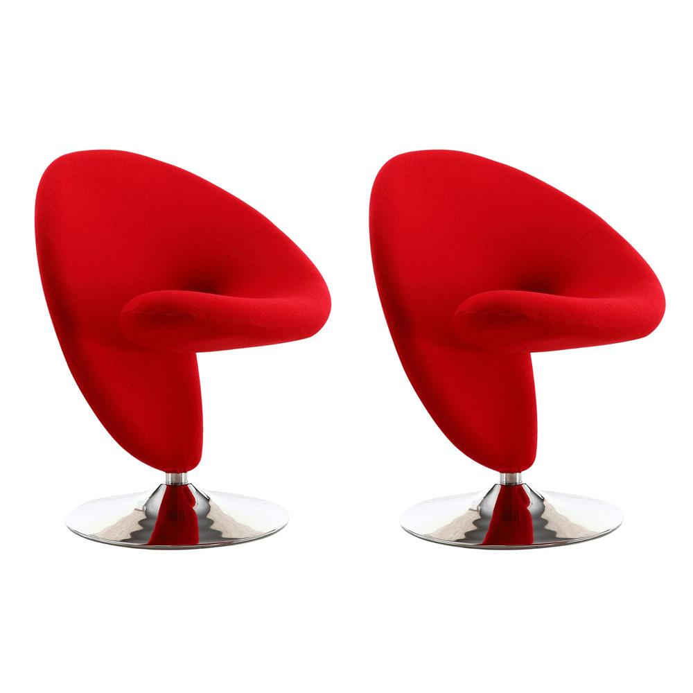 Manhattan Comfort - Curl Wool Blend Accent Chair with Metal Legs in Red and Polished Chrome - Set of 2 - 2-AC040-RD veiw 1