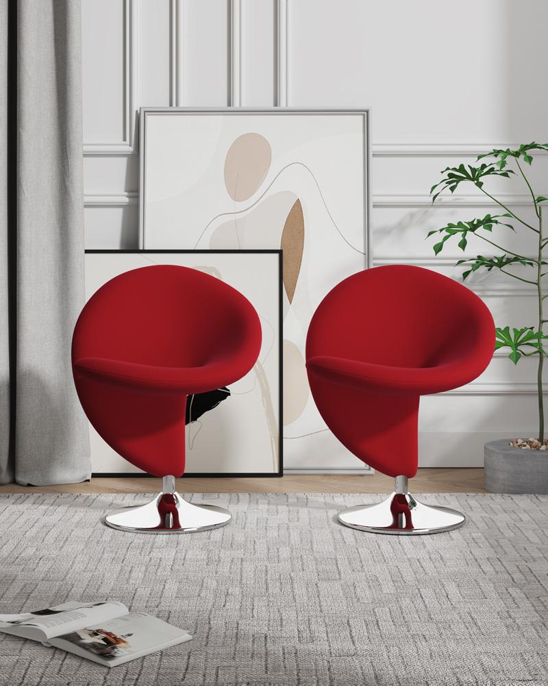 Manhattan Comfort - Curl Wool Blend Accent Chair with Metal Legs in Red and Polished Chrome - Set of 2 - 2-AC040-RD veiw 5