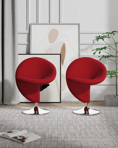 Manhattan Comfort - Curl Wool Blend Accent Chair with Metal Legs in Red and Polished Chrome - Set of 2 - 2-AC040-RD veiw 5
