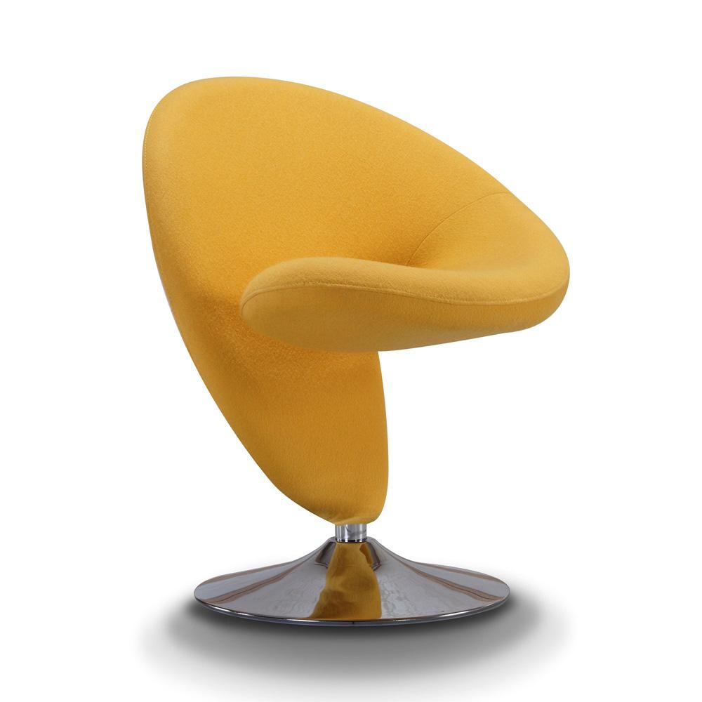 Manhattan Comfort - Curl Wool Blend Accent Chair with Metal Legs in Yellow and Polished Chrome - Set of 2 - 2-AC040-YL veiw 2