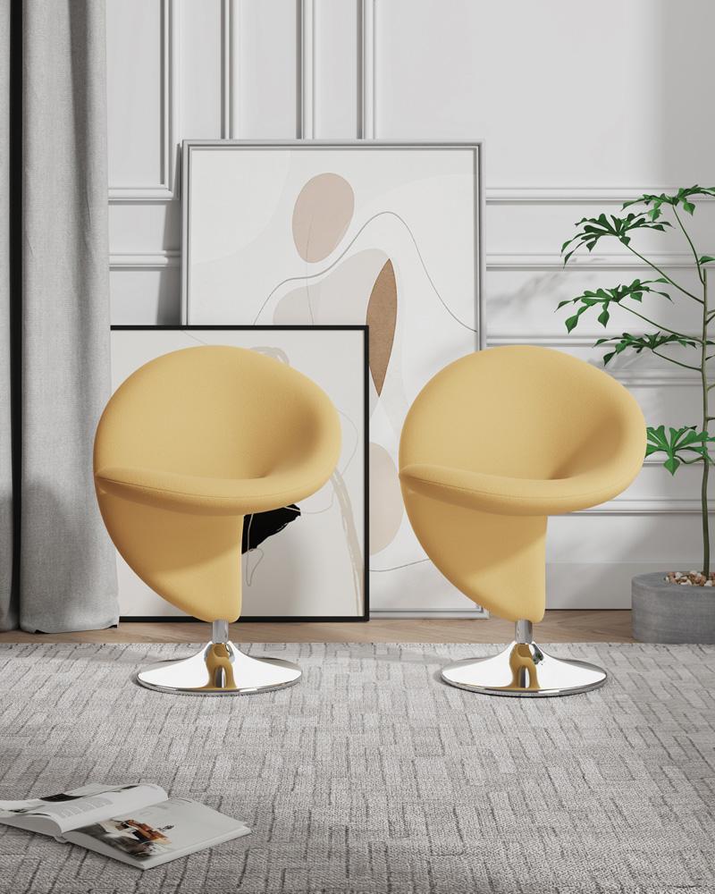 Manhattan Comfort - Curl Wool Blend Accent Chair with Metal Legs in Yellow and Polished Chrome - Set of 2 - 2-AC040-YL veiw 5