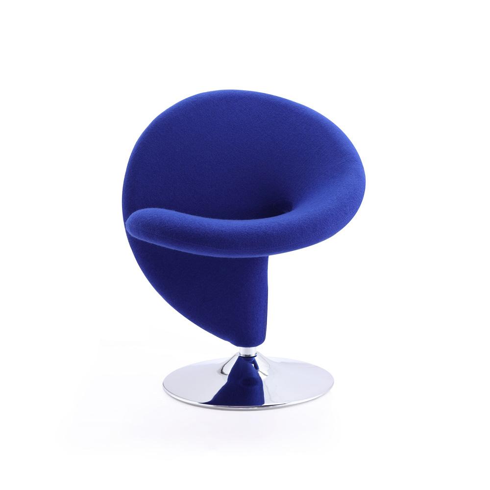 Manhattan Comfort - Curl Wool Blend Accent Chair with Metal Legs in Blue and Polished Chrome - AC040-BL veiw 1