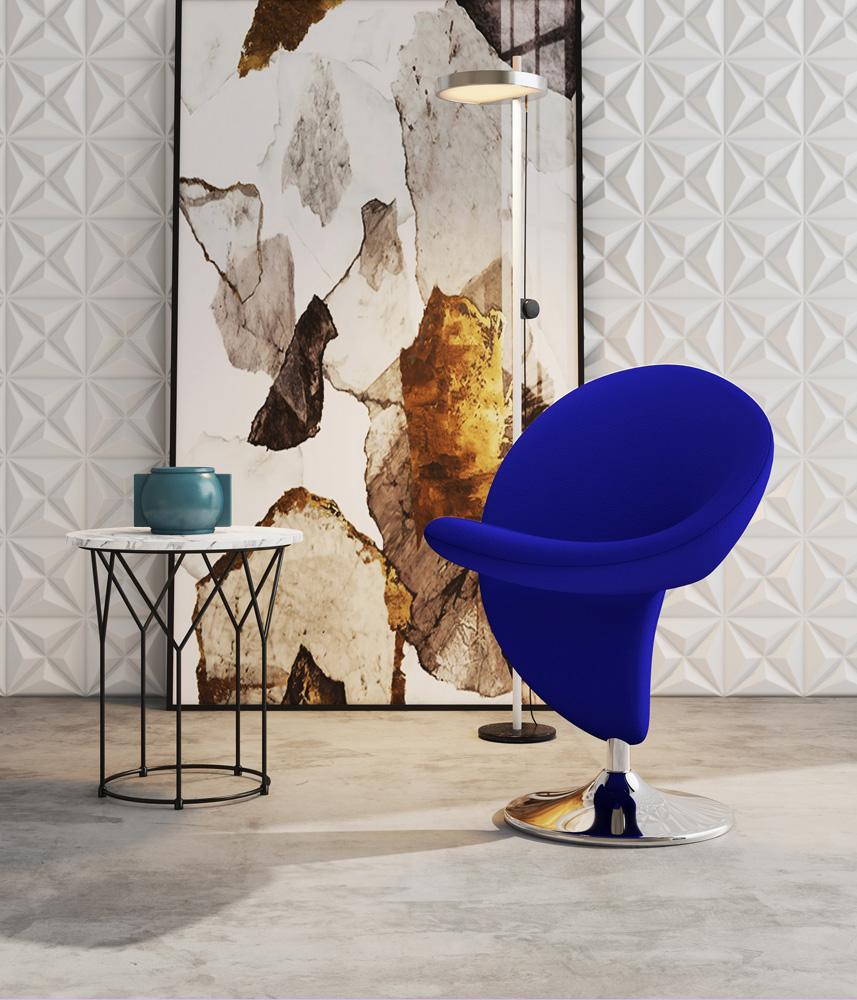 Manhattan Comfort - Curl Wool Blend Accent Chair with Metal Legs in Blue and Polished Chrome - AC040-BL veiw 4