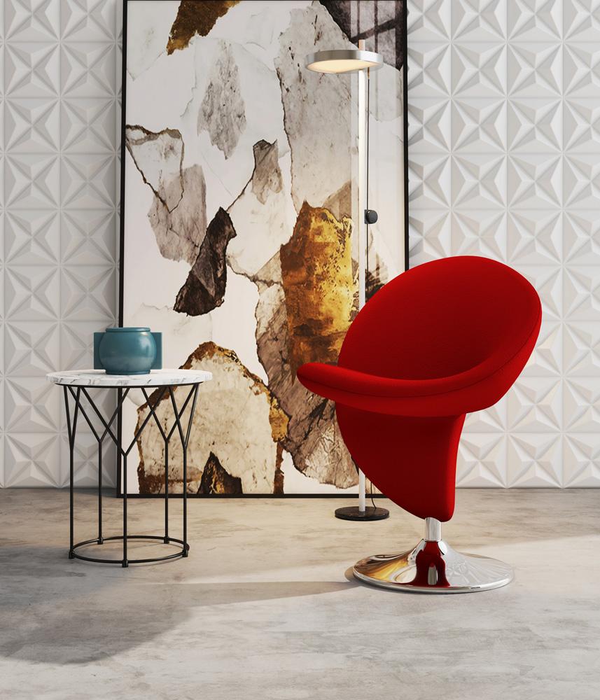 Manhattan Comfort - Curl Wool Blend Accent Chair with Metal Legs in Red and Polished Chrome - AC040-RD veiw 4