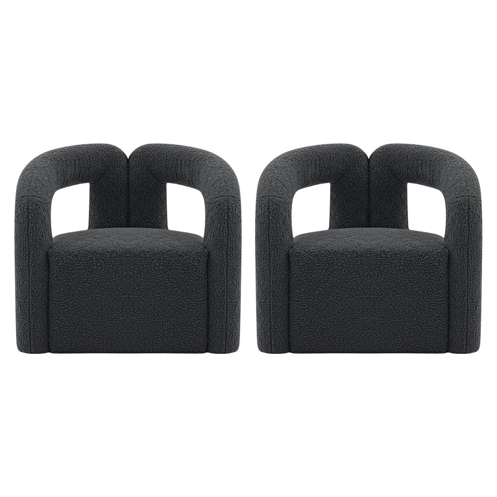 Manhattan Comfort - Darian Boucle Accent Chair with Pine Wood Legs in Black - Set of 2 - 2-AC061-BK veiw 1