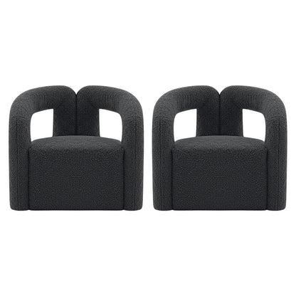 Manhattan Comfort - Darian Boucle Accent Chair with Pine Wood Legs in Black - Set of 2 - 2-AC061-BK veiw 1