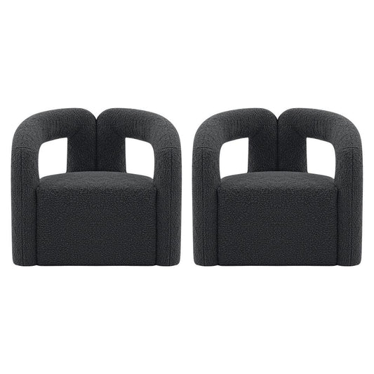 Manhattan Comfort - Darian Boucle Accent Chair with Pine Wood Legs in Black - Set of 2 - 2-AC061-BK veiw 1