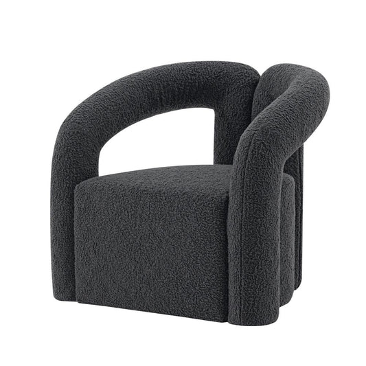 Manhattan Comfort - Darian Boucle Accent Chair with Pine Wood Legs in Black - Set of 2 - 2-AC061-BK veiw 2