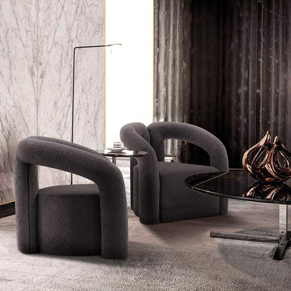 Manhattan Comfort - Darian Boucle Accent Chair with Pine Wood Legs in Black - Set of 2 - 2-AC061-BK veiw 7