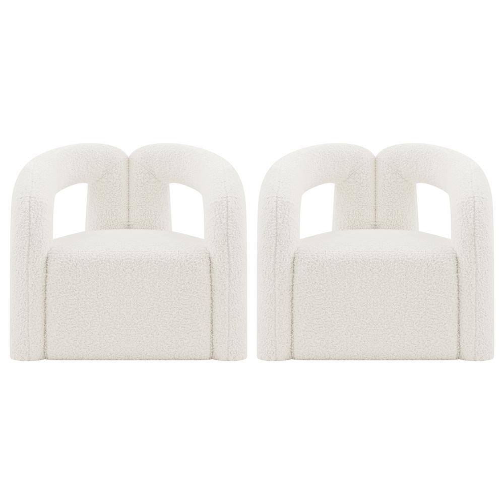 Manhattan Comfort - Darian Boucle Accent Chair with Pine Wood Legs in Cream - Set of 2 - 2-AC061-CR veiw 1