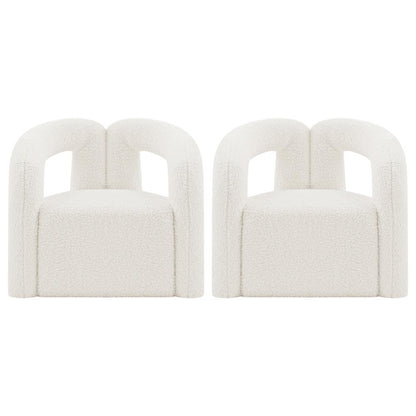 Manhattan Comfort - Darian Boucle Accent Chair with Pine Wood Legs in Cream - Set of 2 - 2-AC061-CR veiw 1