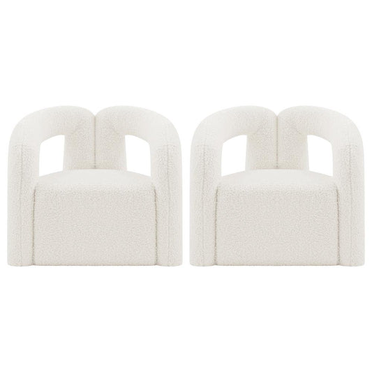 Manhattan Comfort - Darian Boucle Accent Chair with Pine Wood Legs in Cream - Set of 2 - 2-AC061-CR veiw 1