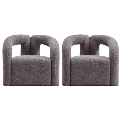 Manhattan Comfort - Darian Boucle Accent Chair with Pine Wood Legs in Grey - Set of 2 - 2-AC061-GY veiw 1