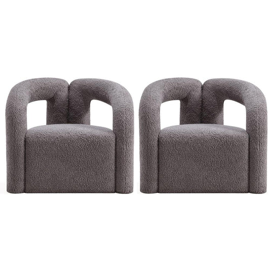 Manhattan Comfort - Darian Boucle Accent Chair with Pine Wood Legs in Grey - Set of 2 - 2-AC061-GY veiw 1