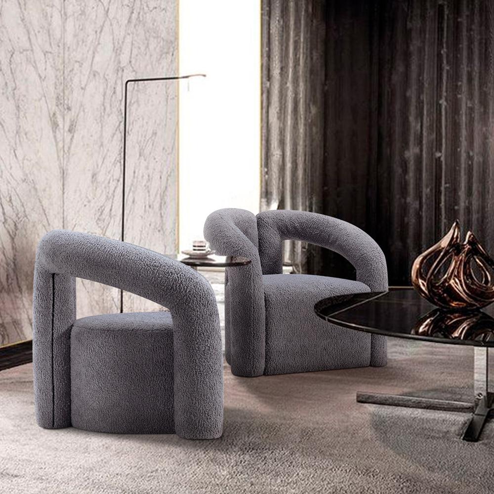 Manhattan Comfort - Darian Boucle Accent Chair with Pine Wood Legs in Grey - Set of 2 - 2-AC061-GY veiw 7