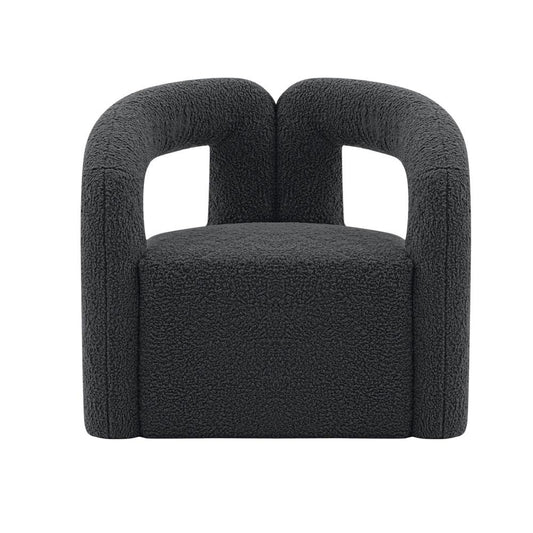 Manhattan Comfort - Darian Boucle Accent Chair with Pine Wood Legs in Black - AC061-BK veiw 1