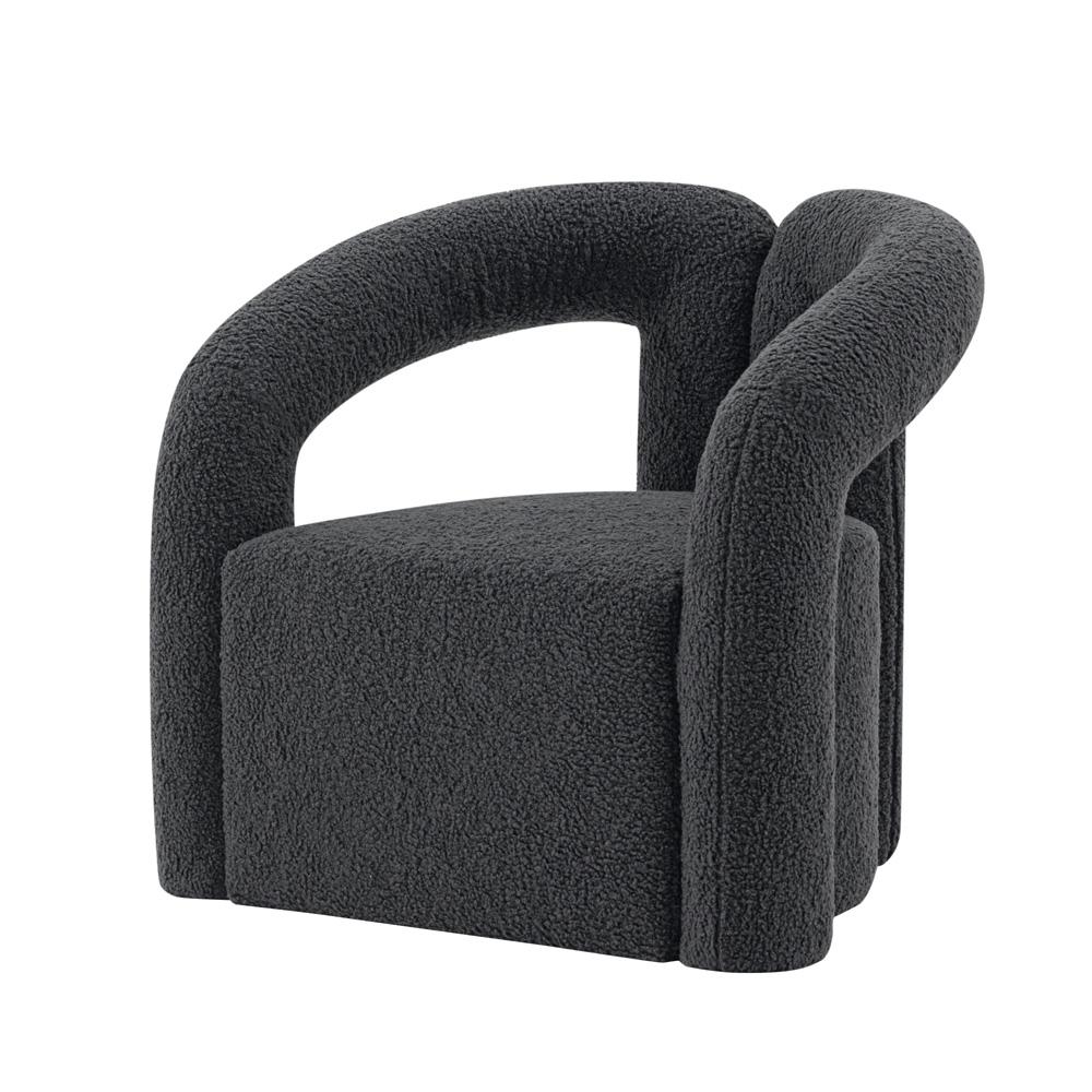 Manhattan Comfort - Darian Boucle Accent Chair with Pine Wood Legs in Black - AC061-BK veiw 2