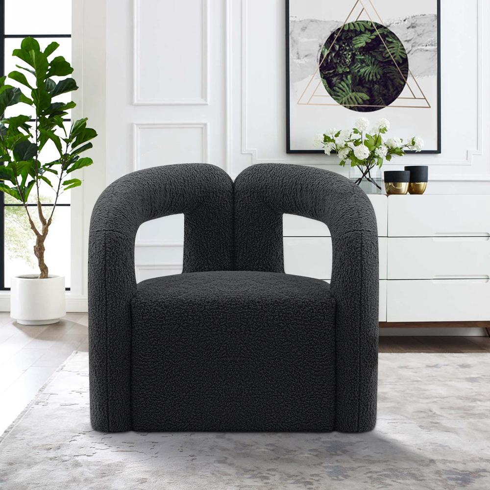 Manhattan Comfort - Darian Boucle Accent Chair with Pine Wood Legs in Black - AC061-BK veiw 7