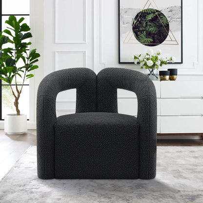 Manhattan Comfort - Darian Boucle Accent Chair with Pine Wood Legs in Black - AC061-BK veiw 7