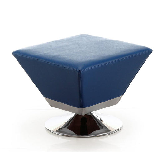 Manhattan Comfort - Diamond Faux Leather Ottoman with Metal Legs in Blue and Polished Chrome - OT002-BL veiw 1