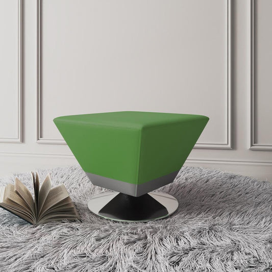 Manhattan Comfort - Diamond Faux Leather Ottoman with Metal Legs in Green and Polished Chrome - OT002-GR veiw 2