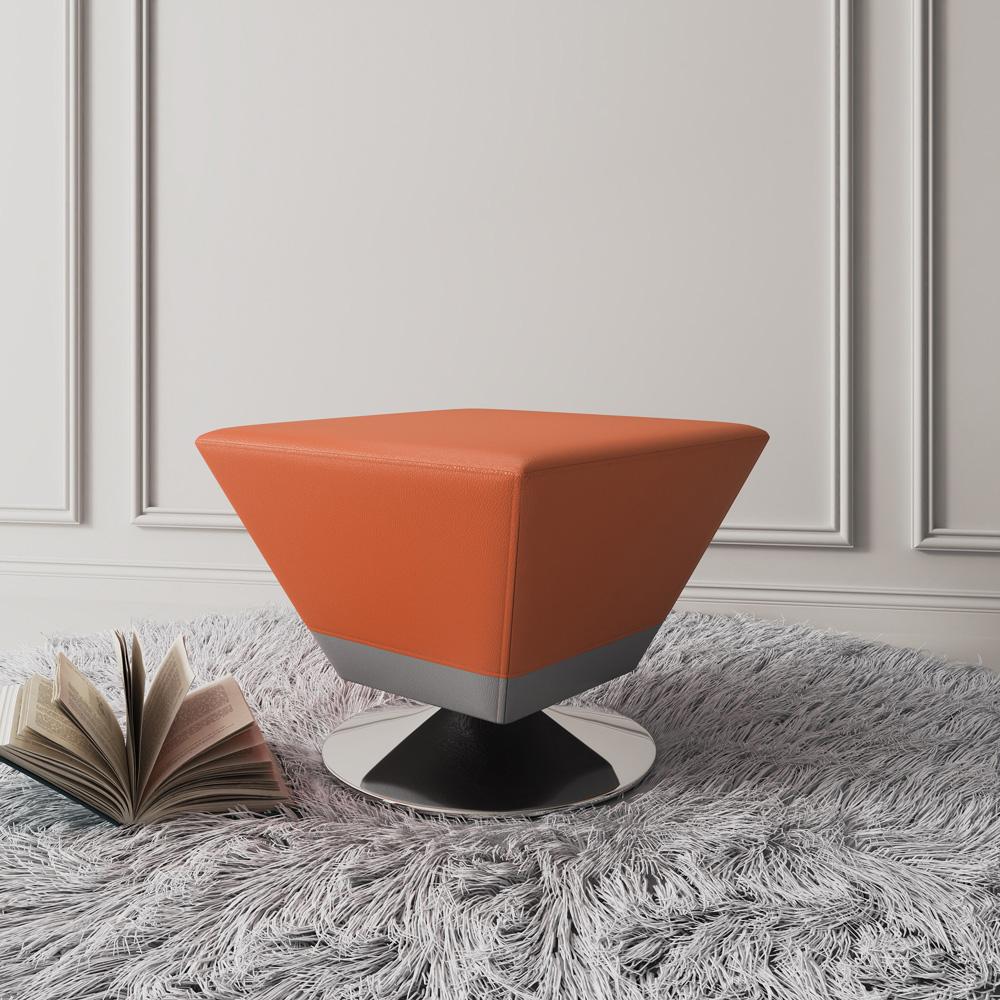 Manhattan Comfort - Diamond Faux Leather Ottoman with Metal Legs in Orange and Polished Chrome - OT002-OR veiw 2