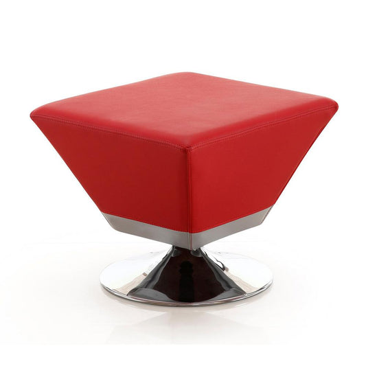 Manhattan Comfort - Diamond Faux Leather Ottoman with Metal Legs in Red and Polished Chrome - OT002-RD veiw 1