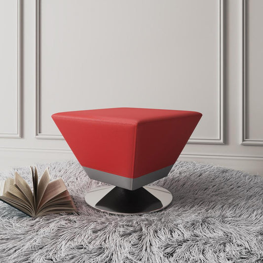 Manhattan Comfort - Diamond Faux Leather Ottoman with Metal Legs in Red and Polished Chrome - OT002-RD veiw 2