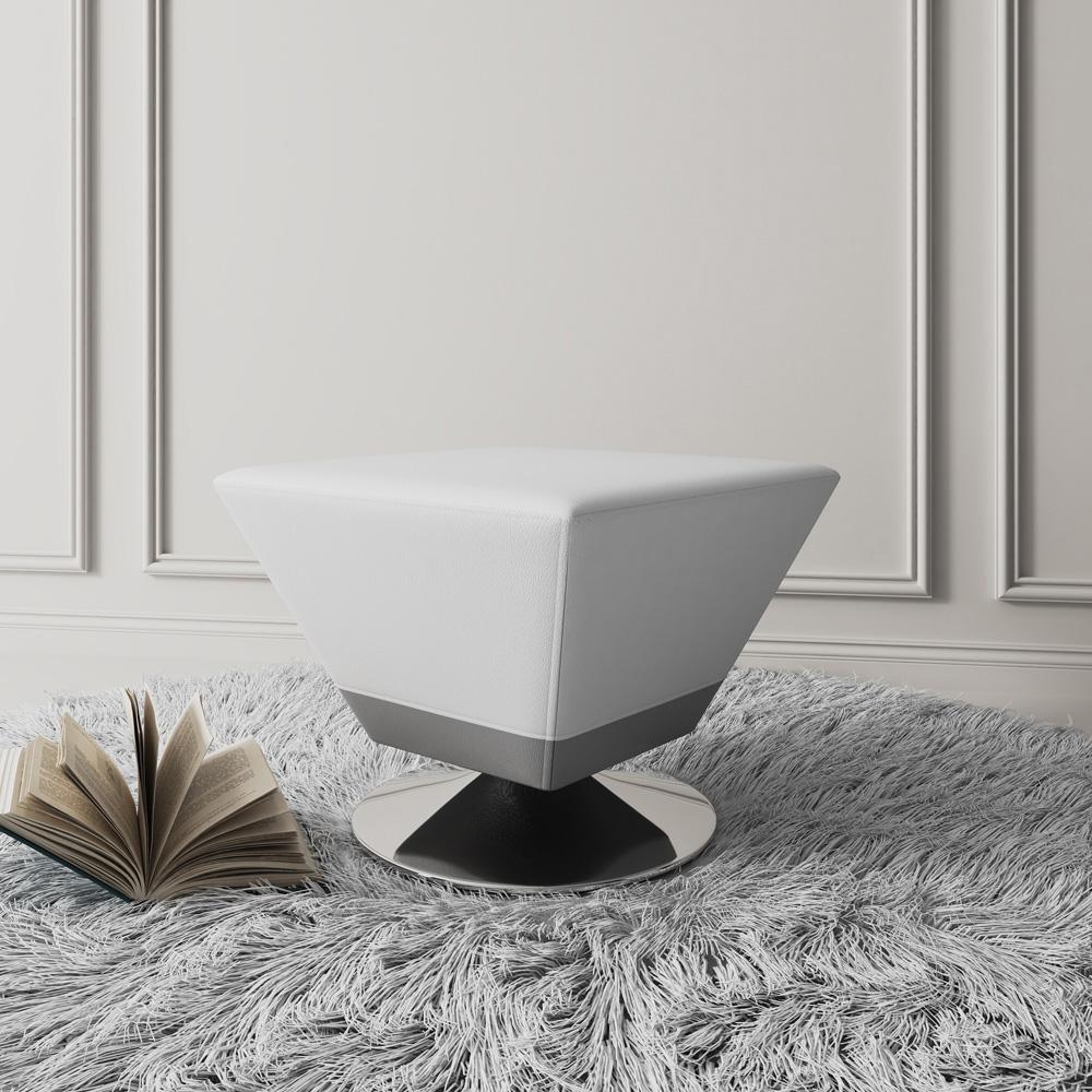 Manhattan Comfort - Diamond Faux Leather Ottoman with Metal Legs in White and Polished Chrome - OT002-WH veiw 2