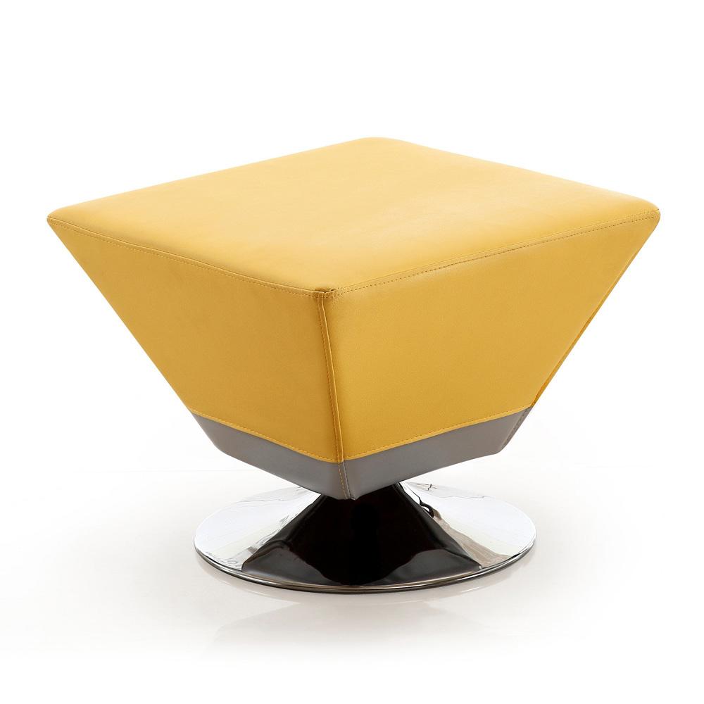 Manhattan Comfort - Diamond Faux Leather Ottoman with Metal Legs in Yellow and Polished Chrome - OT002-YL veiw 1