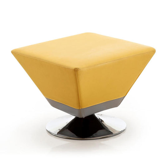Manhattan Comfort - Diamond Faux Leather Ottoman with Metal Legs in Yellow and Polished Chrome - OT002-YL veiw 1