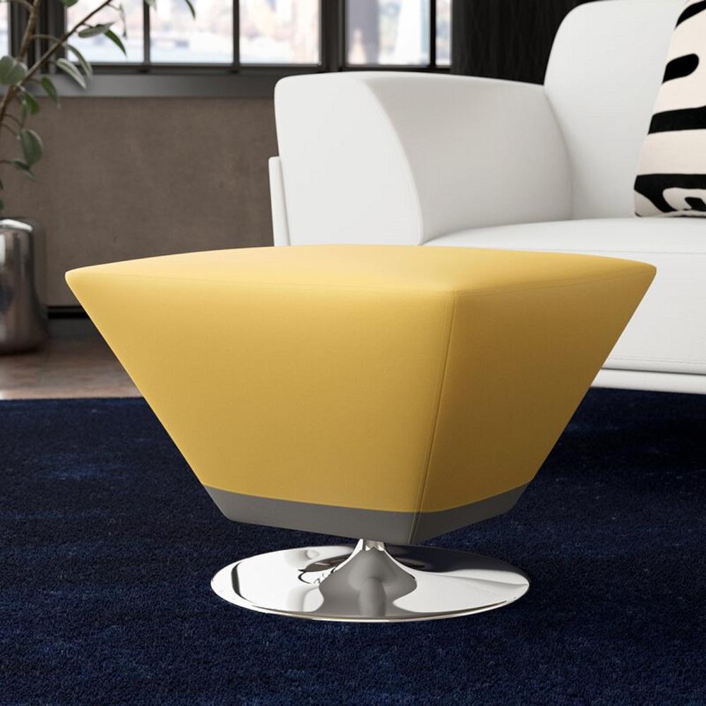 Manhattan Comfort - Diamond Faux Leather Ottoman with Metal Legs in Yellow and Polished Chrome - OT002-YL veiw 3