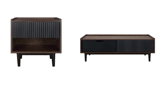 Manhattan Comfort - 2-Piece Duane End Table and Coffee Table with 2 Coffee Table - Full Extension, Nightstand - Full Extension Drawers in Dark Brown and Black - 2-NC-12GLF-BK veiw 1