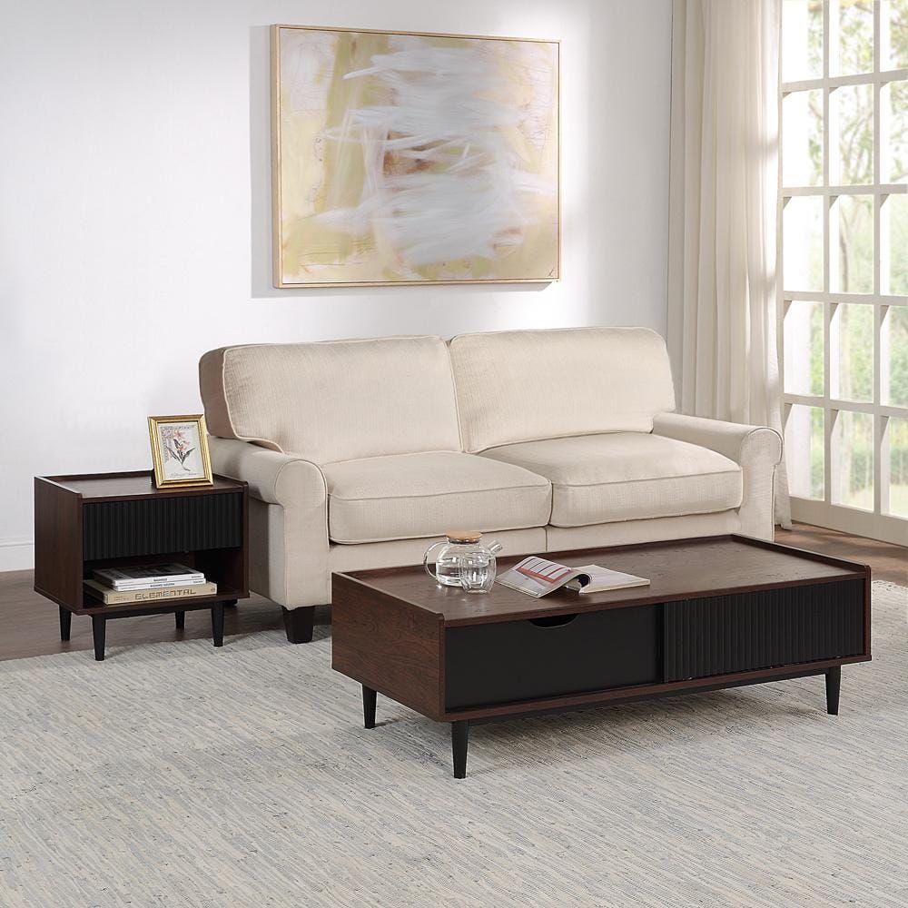 Manhattan Comfort - 2-Piece Duane End Table and Coffee Table with 2 Coffee Table - Full Extension, Nightstand - Full Extension Drawers in Dark Brown and Black - 2-NC-12GLF-BK veiw 6