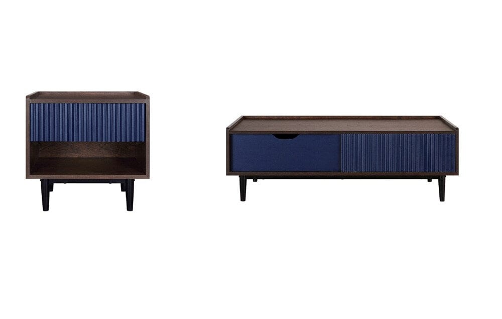 Manhattan Comfort - 2-Piece Duane End Table and Coffee Table with 2 Coffee Table - Full Extension, Nightstand - Full Extension Drawers in Dark Brown and Navy Blue - 2-NC-12GLF-NB veiw 1