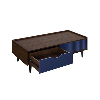 Manhattan Comfort - 2-Piece Duane End Table and Coffee Table with 2 Coffee Table - Full Extension, Nightstand - Full Extension Drawers in Dark Brown and Navy Blue - 2-NC-12GLF-NB veiw 3