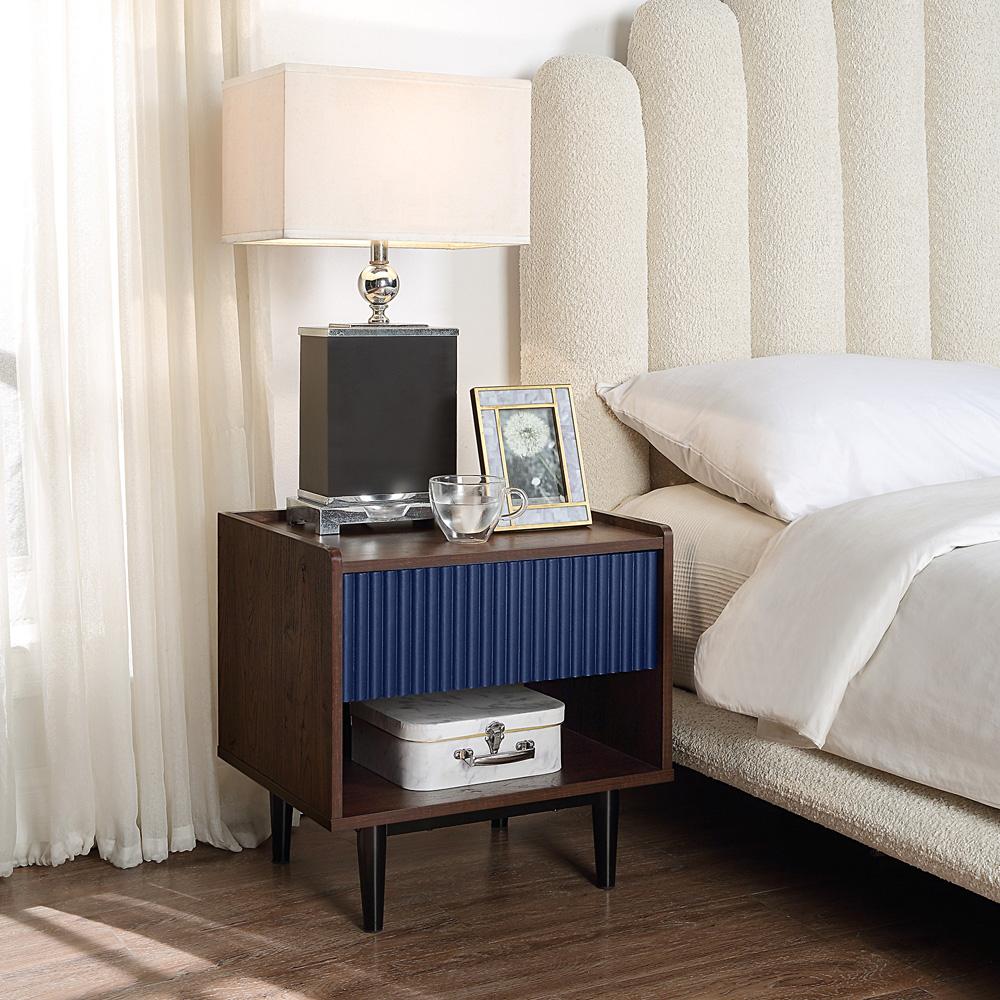 Manhattan Comfort - 2-Piece Duane End Table and Coffee Table with 2 Coffee Table - Full Extension, Nightstand - Full Extension Drawers in Dark Brown and Navy Blue - 2-NC-12GLF-NB veiw 5