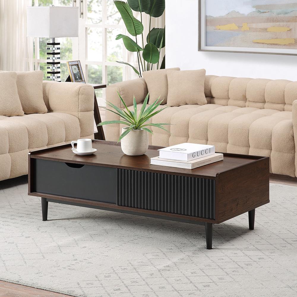 Manhattan Comfort - Duane Coffee Table with 1 Full Extension Drawers in Dark Brown and Black - CT-11GLF-BK veiw 7