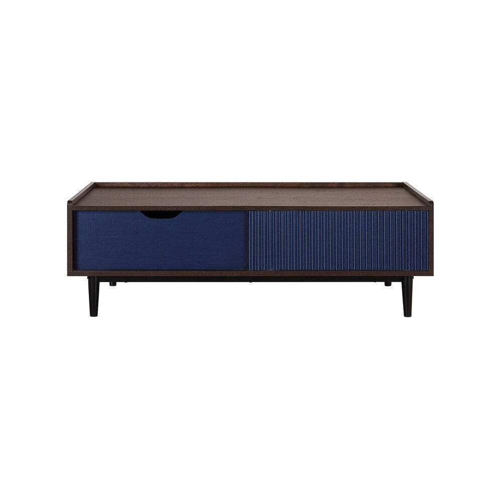 Manhattan Comfort - Duane Coffee Table with 1 Full Extension Drawers in Dark Brown and Navy Blue - CT-11GLF-NB veiw 1
