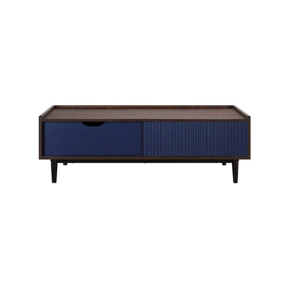 Manhattan Comfort - Duane Coffee Table with 1 Full Extension Drawers in Dark Brown and Navy Blue - CT-11GLF-NB veiw 1