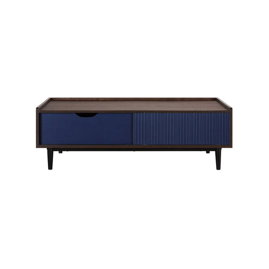 Manhattan Comfort - Duane Coffee Table with 1 Full Extension Drawers in Dark Brown and Navy Blue - CT-11GLF-NB veiw 1