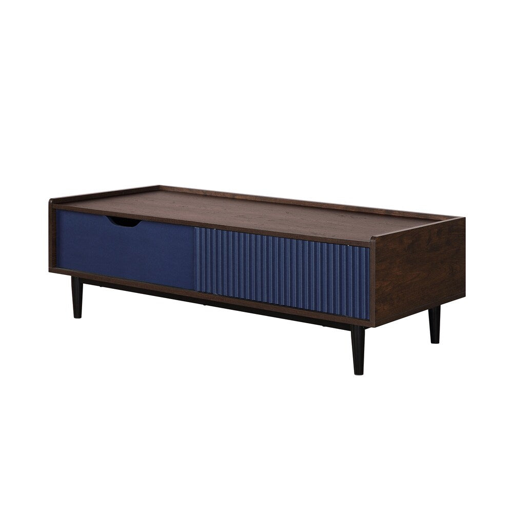 Manhattan Comfort - Duane Coffee Table with 1 Full Extension Drawers in Dark Brown and Navy Blue - CT-11GLF-NB veiw 2
