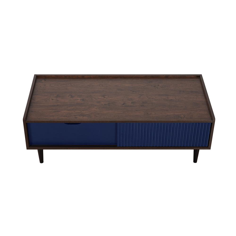 Manhattan Comfort - Duane Coffee Table with 1 Full Extension Drawers in Dark Brown and Navy Blue - CT-11GLF-NB veiw 3