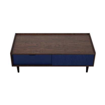 Manhattan Comfort - Duane Coffee Table with 1 Full Extension Drawers in Dark Brown and Navy Blue - CT-11GLF-NB veiw 3