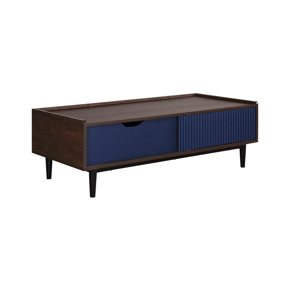 Manhattan Comfort - Duane Coffee Table with 1 Full Extension Drawers in Dark Brown and Navy Blue - CT-11GLF-NB veiw 4