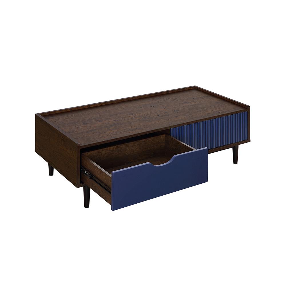 Manhattan Comfort - Duane Coffee Table with 1 Full Extension Drawers in Dark Brown and Navy Blue - CT-11GLF-NB veiw 5