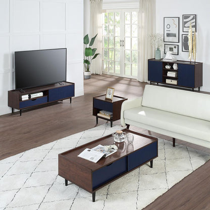Manhattan Comfort - Duane Coffee Table with 1 Full Extension Drawers in Dark Brown and Navy Blue - CT-11GLF-NB veiw 8