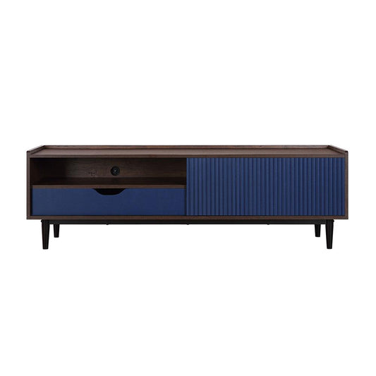 Manhattan Comfort - Duane TV Stand with 1 Full Extension Drawers in Dark Brown and Navy Blue - TV-8GLF-NB veiw 1