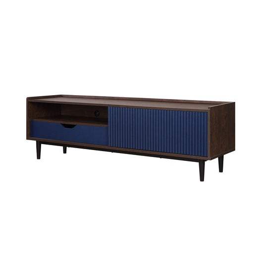 Manhattan Comfort - Duane TV Stand with 1 Full Extension Drawers in Dark Brown and Navy Blue - TV-8GLF-NB veiw 2